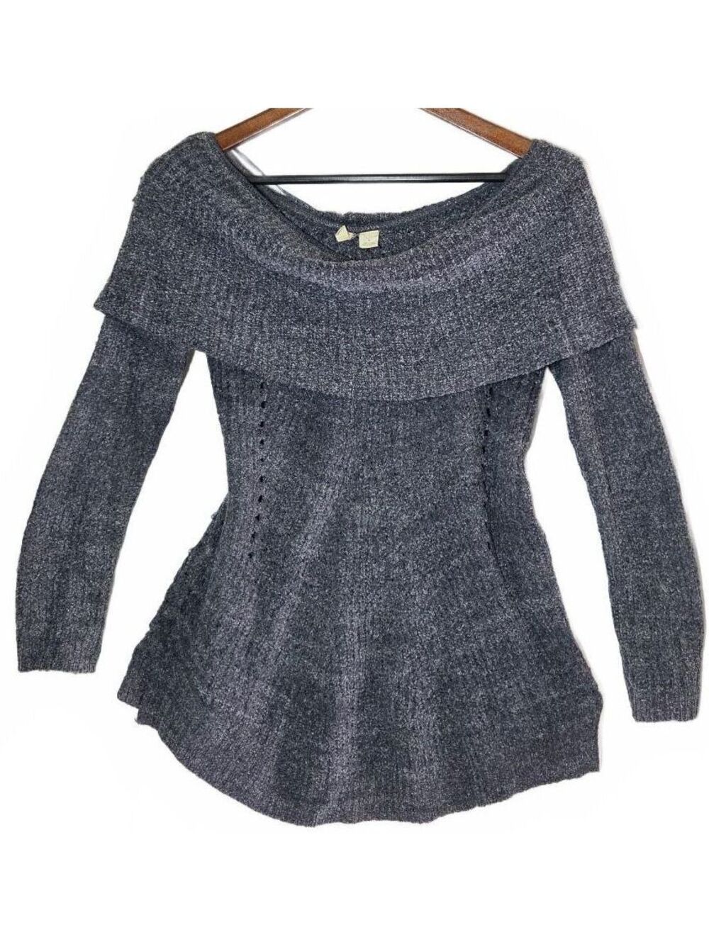 Moth Anthropologie Charcoal Gray Off The Shoulder Foldover Sweater Size Small